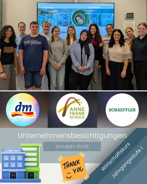 Collage mit Schüler:innen und Logos der Firmen und der Schule