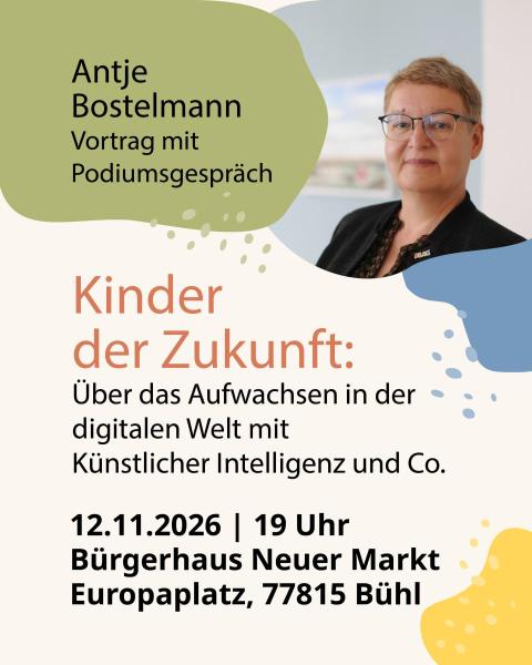 Farbflächen mit Text und Bild einer Frau